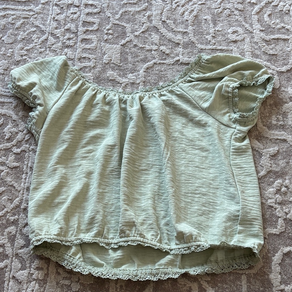 Ultra Flirt Sage Green Lace Trim Top